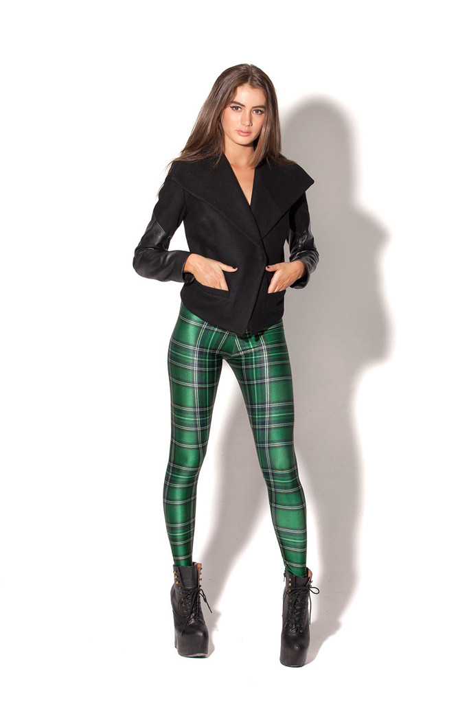 F33081  new green plaid Leggings printing breathable fashion women legging pants